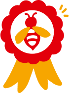 Médaille rouge et jaune avec une abeille